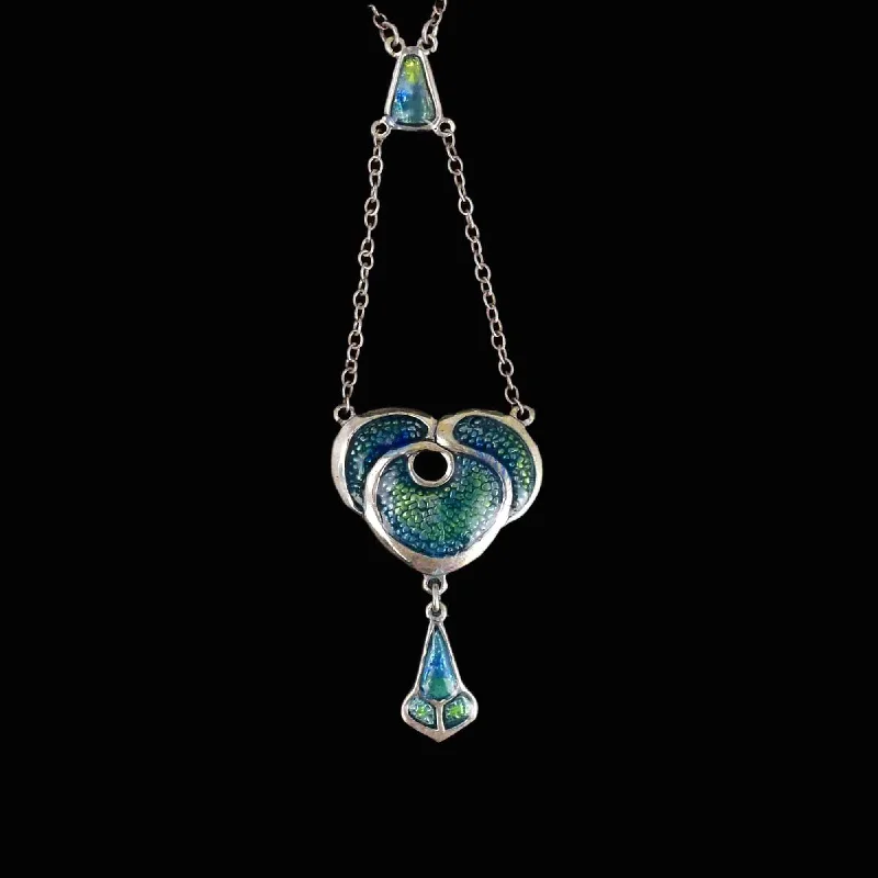 Women’s sapphire pendant necklaces-Vintage Art Nouveau Style Silver Enamel Drop Pendant Necklace