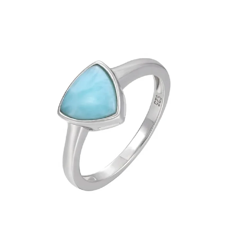 Women’s geometric rings-Sky Blue Larimar & Sterling Silver Triangular Ring