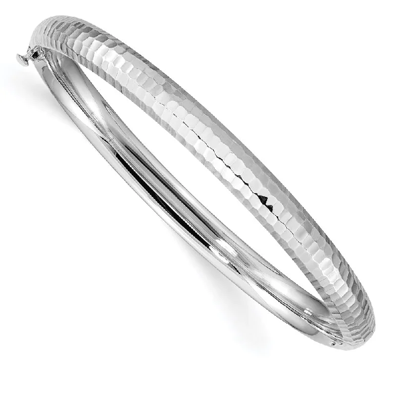 Women’s chunky bangles-14k White Gold 3/16 Hammered Children's Hinged Bangle-WBC-DB690W