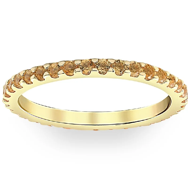 Women’s animal rings-3/4Ct Genuine Citrine Eternity Ring Stackable Band Yellow Gold