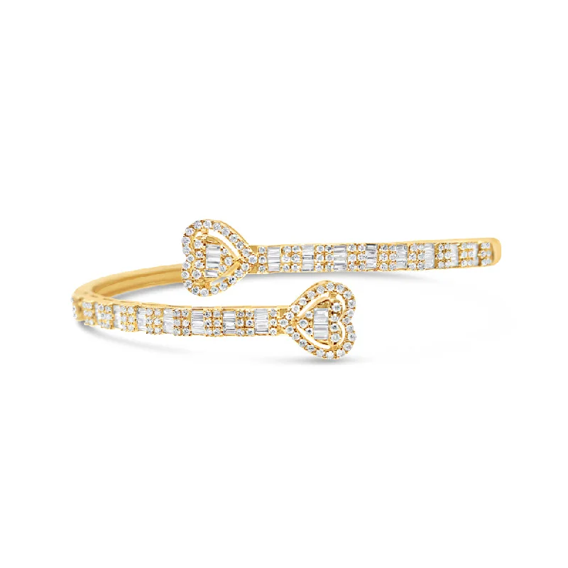 Women’s stackable bangles-10K Gold 1.55CT Baguette and Round Diamond Heart Eternity Bangle