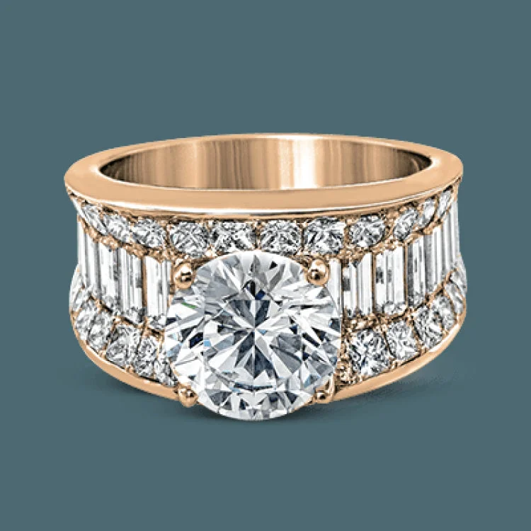 Women’s vintage engagement rings-Dramatic and bold, this white gold contemporary engagement ring is accented by 1.87 ctw princess cut white diamonds and 1.67 ctw glistening baguette white diamonds.