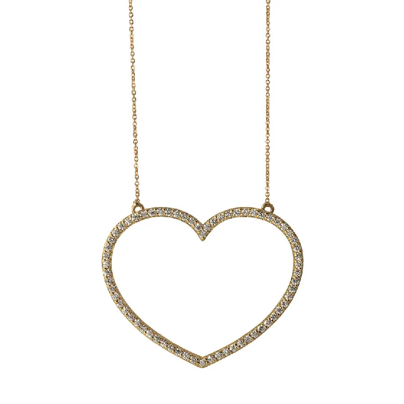 Women’s infinity necklaces-Diamond 18K Gold Large Open Heart Necklace