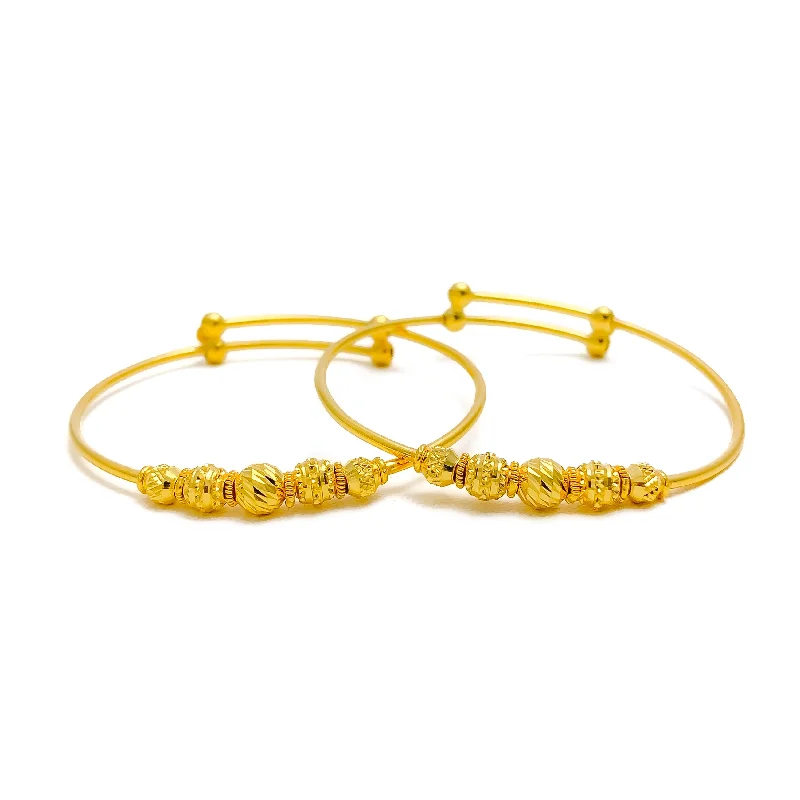 Women’s round bangles-Classic Radiant 22k Gold Adjustable Baby Bangle Pair