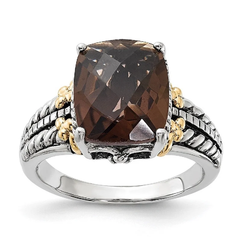 Women’s adjustable gemstone rings-Curata 925 Sterling Silver Polished Prong set With 14k 3.70Smokey Quartz Ring