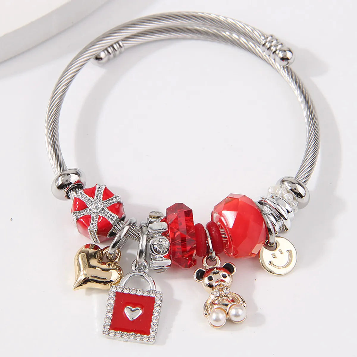 Women’s tennis bracelets-Simple Style Bear Heart Shape Stainless Steel Alloy Bangle