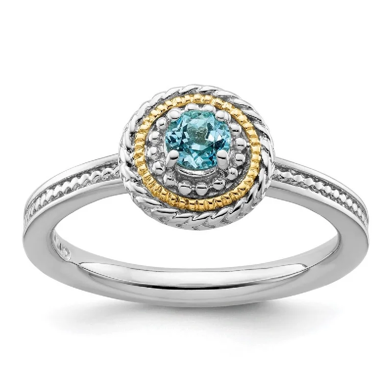 Women’s emerald-cut rings-Curata 2.25mm 925 Sterling Silver Polished Prong set and 14k Stackable Expressions 925 Sterling Silver Blue Topaz Ring