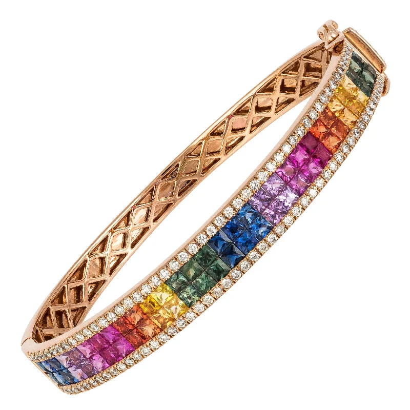 Women’s beaded bracelets-Double Row Princess cut Multi Colour sapphires & Diamonds Bangle