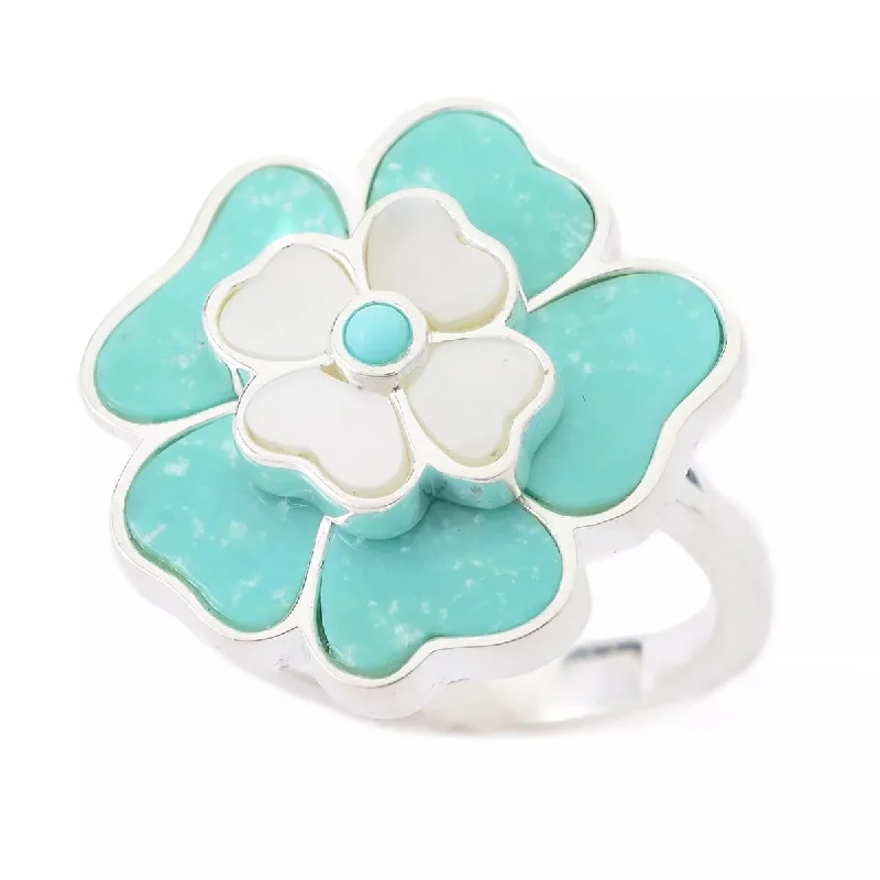 Women’s cocktail rings-Natural Campitos Turquoise With Pearl Gemstone Ring 925 Sterling Silver Ring