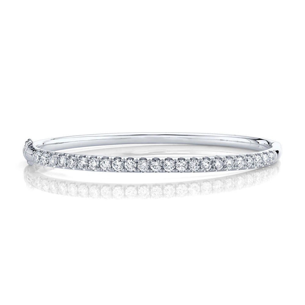 Women’s double bangle bracelets-14K White Gold Diamond Clasped Bangle