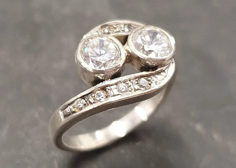 Women’s engagement rings for her-Classy Diamond Ring - Sparkly Vintage Ring - Two Stone Diamond Ring