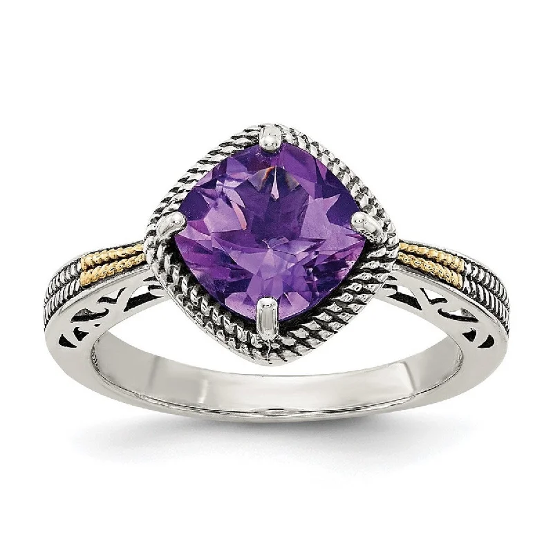 Women’s platinum rings-Curata 925 Sterling Silver Polished Prong set With 14k Amethyst Ring