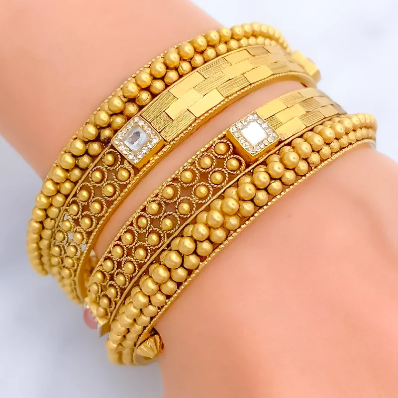 Women’s gold-plated bracelets-Opulent Palatial 22k Gold Antique Bangle Pair