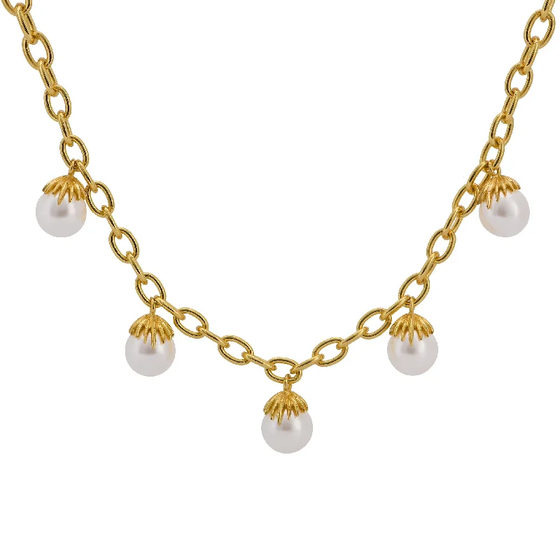 Women’s platinum necklaces-Goldbug Palm Pearl Station Necklace