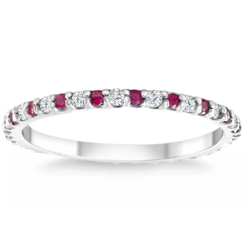 Women’s personalized engagement rings-1/2Ct Ruby & Diamond Eternity Wedding Ring White Gold Womens Band