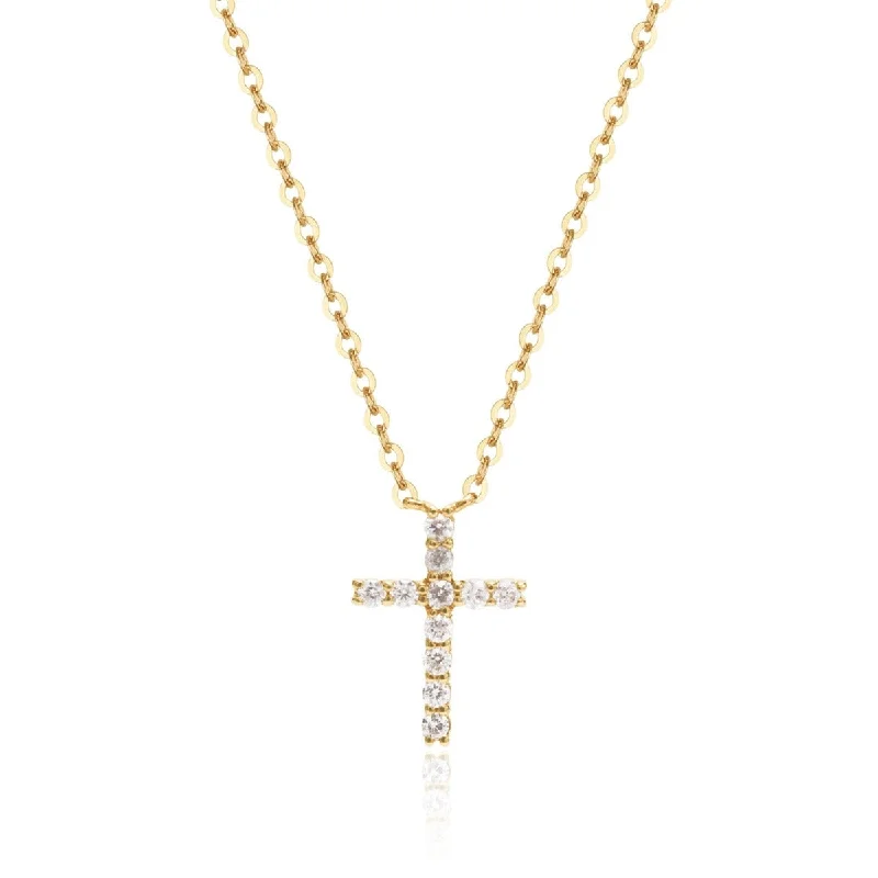 Women’s diamond pendant necklaces-.10ctw Diamond Small Cross 14K Gold Necklace