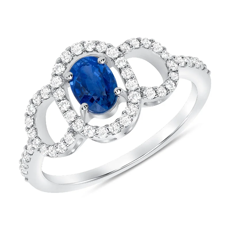 Women’s wedding bands with gemstones-0.59 ct Blue Sapphire and Diamond Ring in 14k White Gold