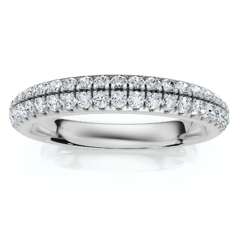 Women’s halo diamond engagement rings-1/4Ct Micro Pave Diamond Wedding Ring 1/2 Eternity Band Gold Lab Grown