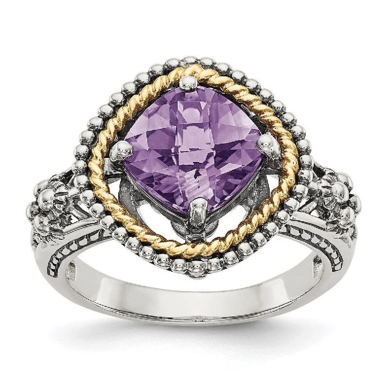 Women’s bridal sets-Curata 925 Sterling Silver Polished Prong set With 14k 2.10Amethyst Ring