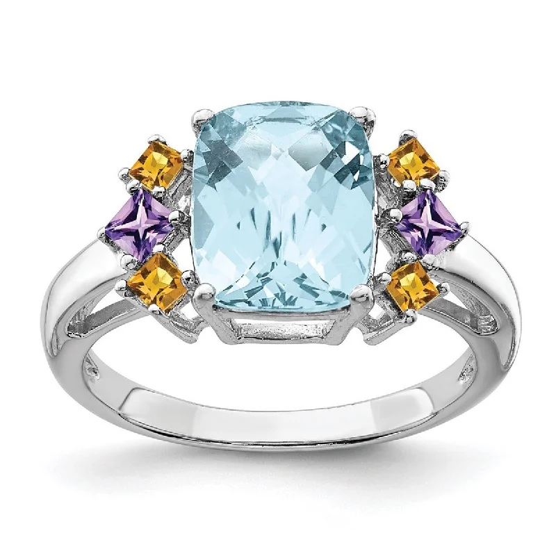 Women’s adjustable rings-Curata 925 Sterling Silver Light Swiss Blue Amethyst and Citrine Ring