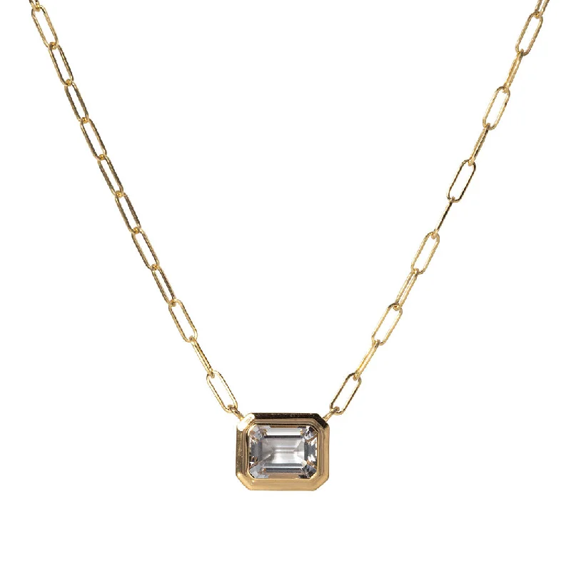 Women’s minimalist gold necklaces-Goshwara Emerald-Cut Rock Crystal 18K Gold Pendant Necklace