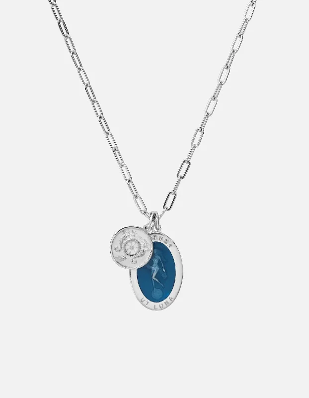 Women’s silver chain necklaces-Fortuna Cable Chain Necklace, Sterling Silver/Blue