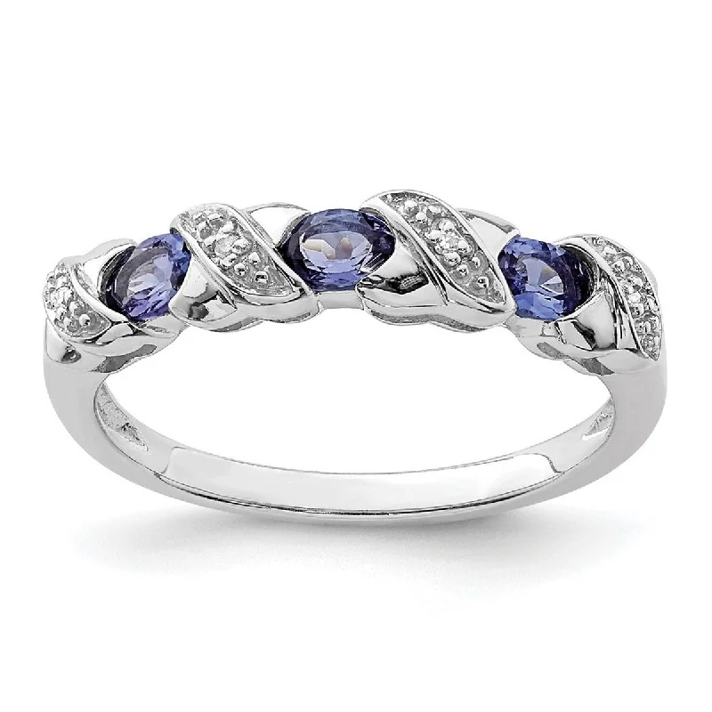 Women’s infinity rings-Curata 925 Sterling Silver Polished Open back Tanzanite and Diamond Ring