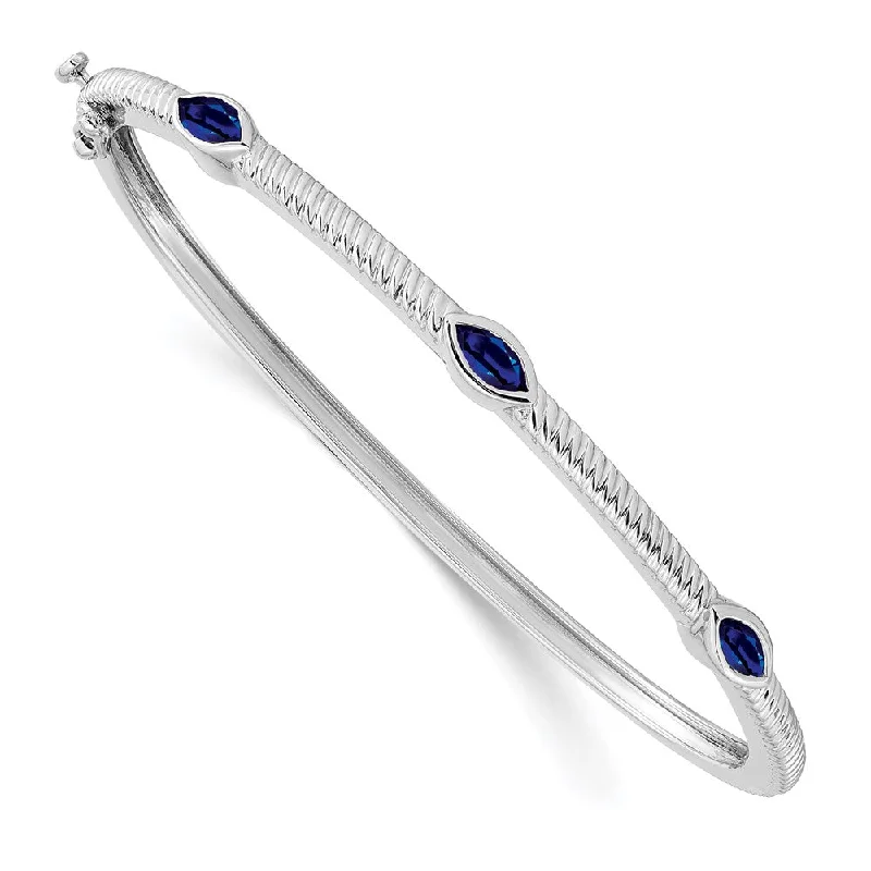 Women’s beaded bracelets-14k White Gold Marquise Sapphire Bangle-WBC-BM7223-SA-W