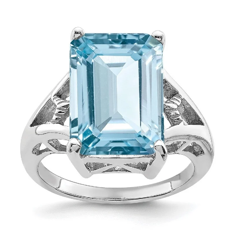 Women’s floral rings-Curata 925 Sterling Silver Polished Rhodium Light Swiss Blue Topaz Ring