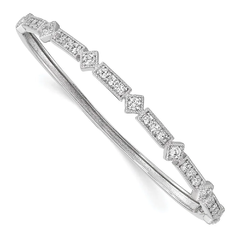 Women’s diamond bracelets-Sterling Silver CZ Hinged Bangle-WBC-QB1348