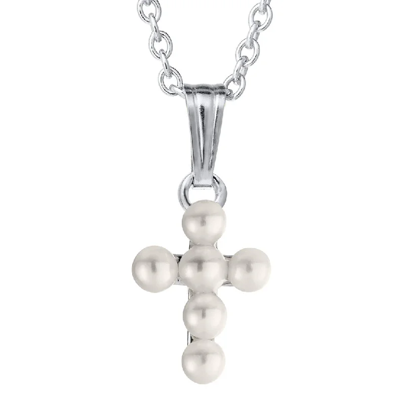 Women’s layered necklaces-Child Sterling Silver Pearl Cross Pendant Necklace