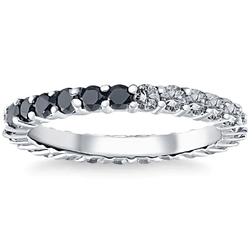 Women’s antique engagement rings-1 1/4Ct Black & White Diamond Eternity Stackable Wedding Ring White Gold