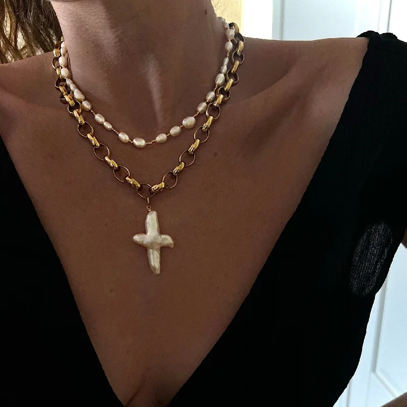 Women’s chunky necklaces-Y2k Vintage Style Cross Titanium Steel Plating 18k Gold Plated Pendant Necklace