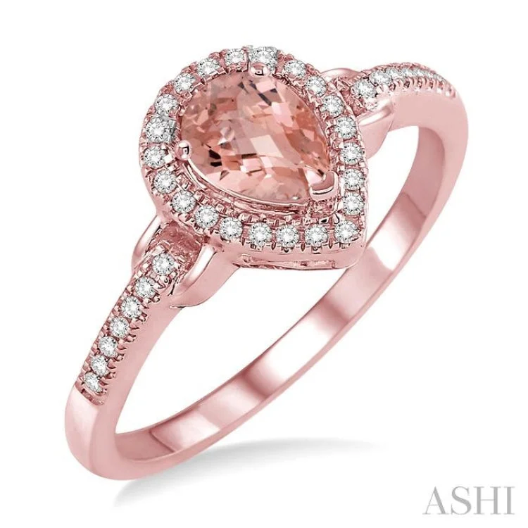 Women’s contemporary engagement rings-7x5 MM Pear Shape Morganite and 1/6 Ctw Round Cut Diamond Ring in 10K Rose Gold