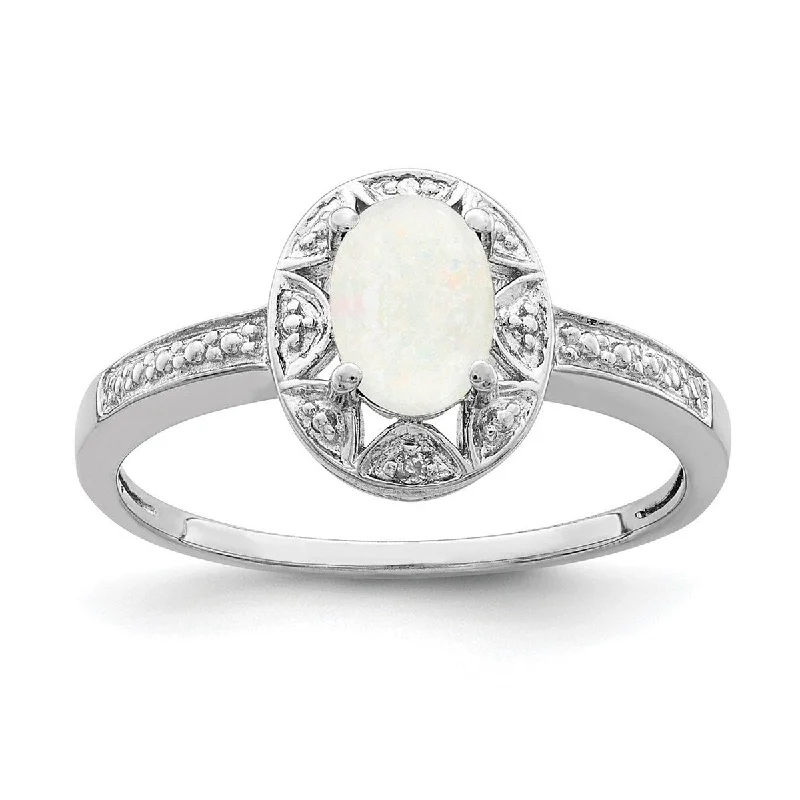 Women’s sparkling rings-Curata 925 Sterling Silver Polished Diamond and Simulated Opal Ring