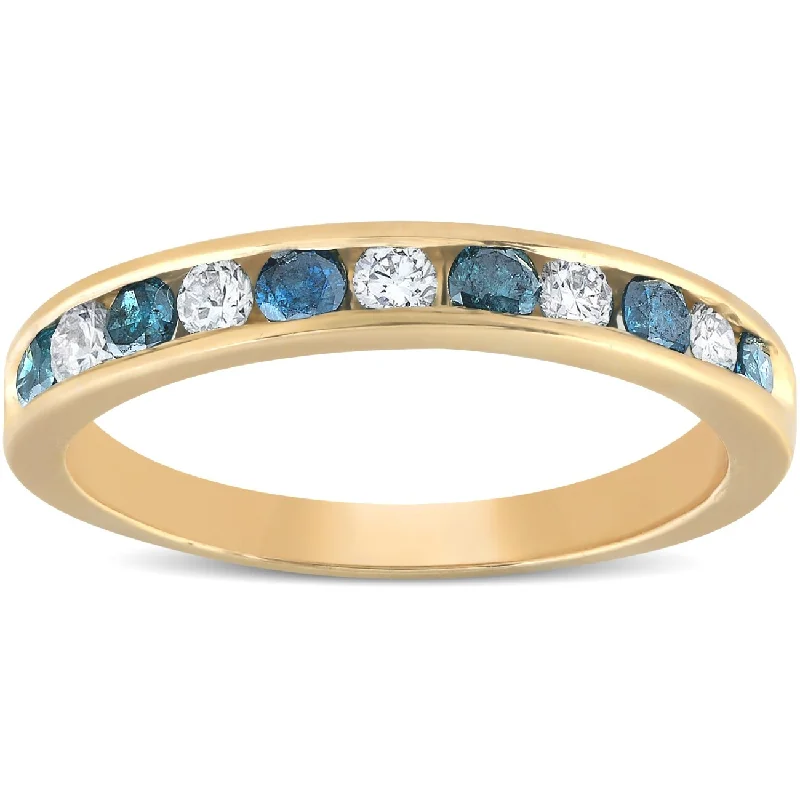 Women’s halo engagement rings-1/2ct Blue & White Diamond Channel Set Ring Yellow Gold