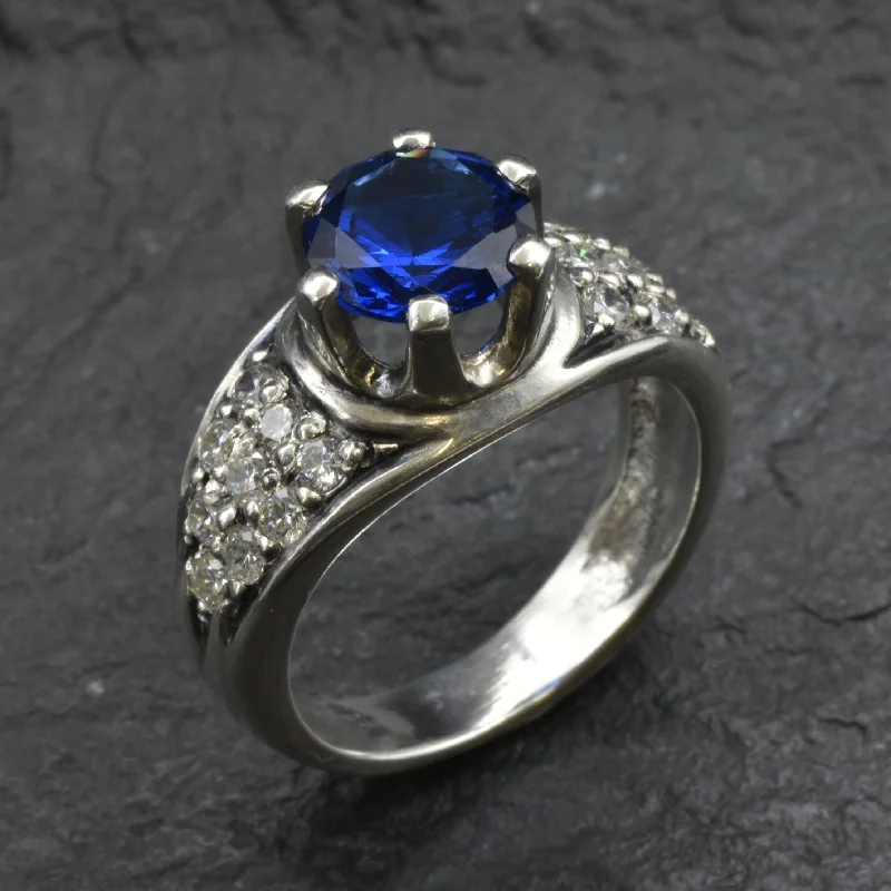 Women’s vintage style engagement rings-Sapphire Engagement Ring - Blue Promise Ring, Thick Band Ring