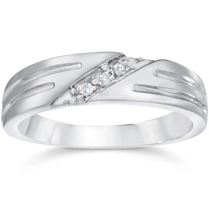 Women’s wedding and engagement rings-Mens Real Diamond White Gold Wedding Ring Band New