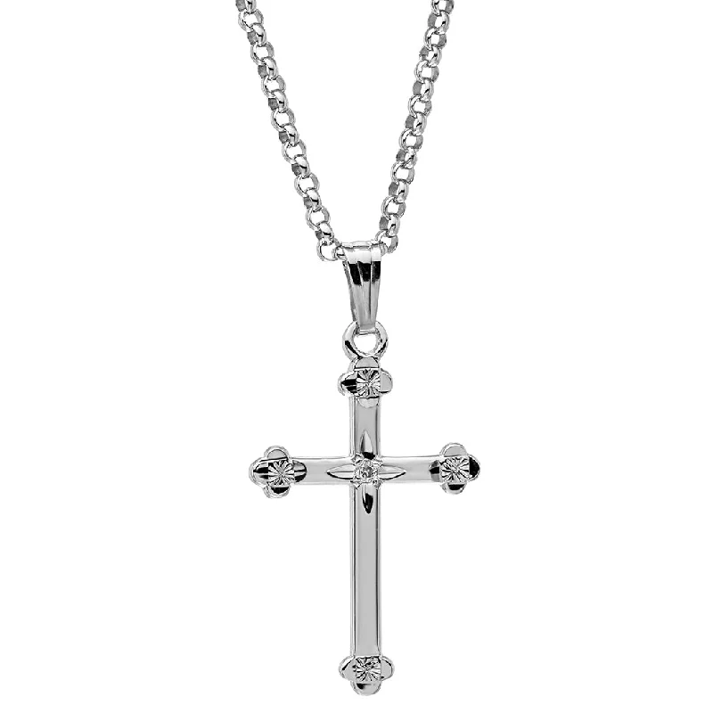 Women’s layered gold necklaces-Diamond Sterling Silver Budded Cross Pendant Necklace