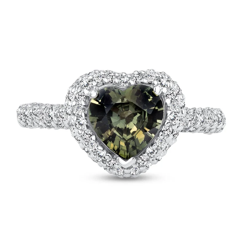 Women’s silver wedding rings-1.54 ct Green Sapphire and Diamond Ring in 14k White Gold