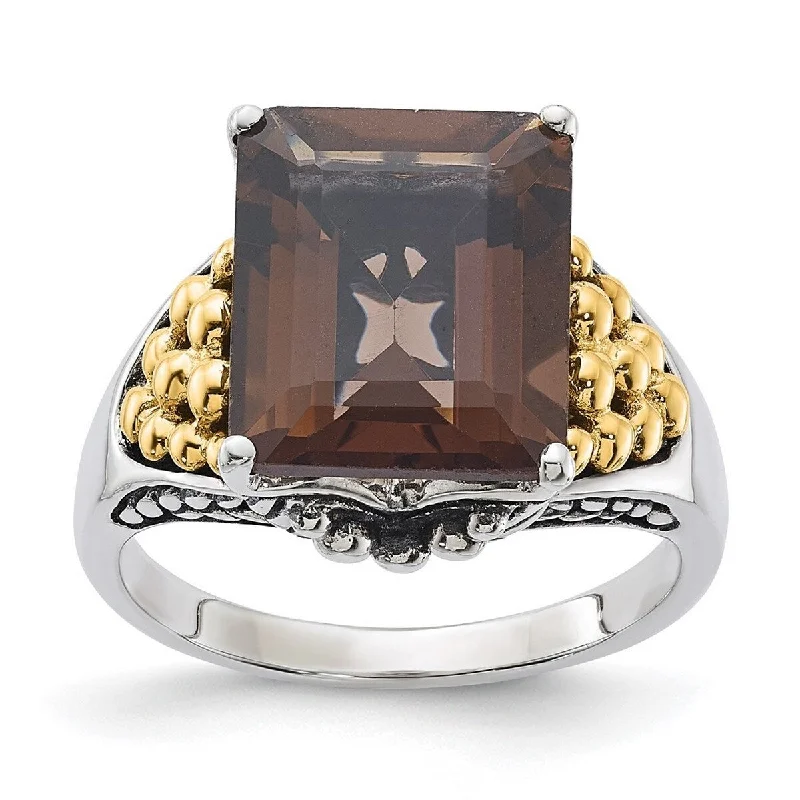 Women’s colorful rings-Curata 925 Sterling Silver With 14k 4.00Smokey Quartz Ring