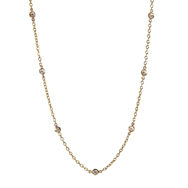 Women’s letter necklaces-.56ctw Diamond by the Yard 7 Station 14K Yellow Gold Necklace