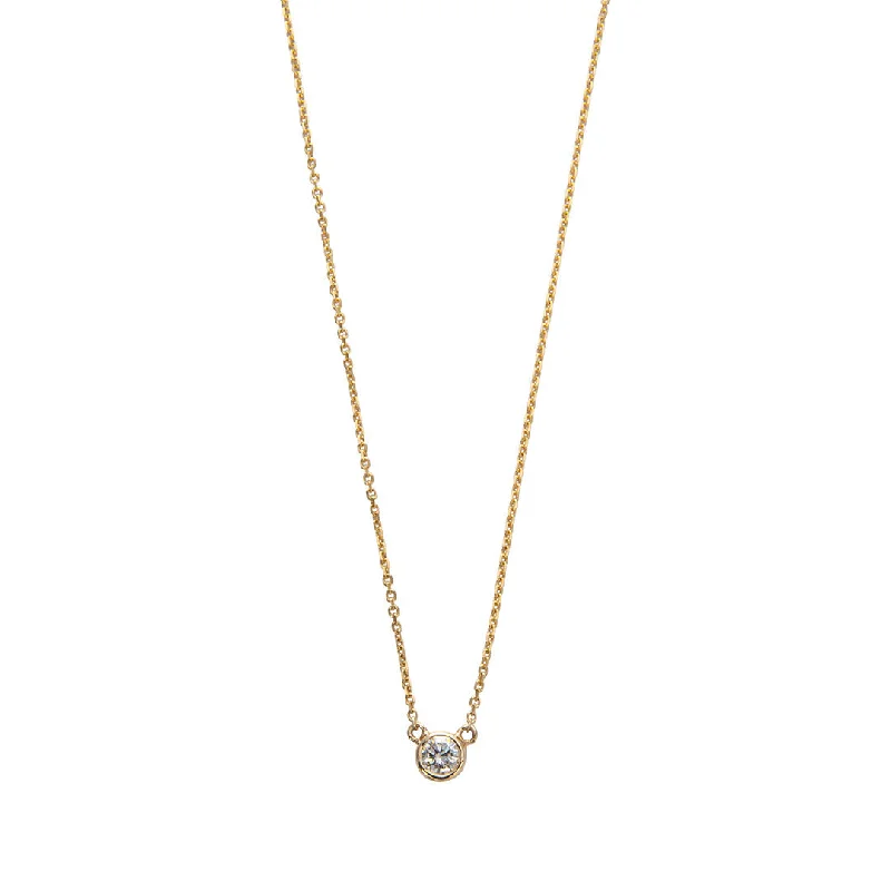 Women’s simple necklaces-.25ctw Diamond Solitaire Bezel 14K Yellow Gold Necklace