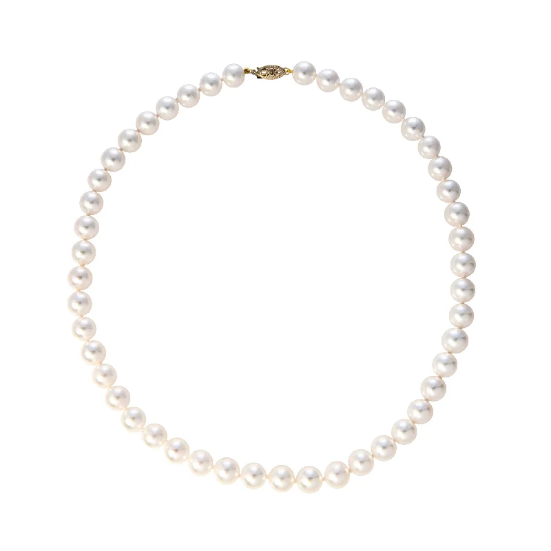 Women’s customized necklaces-9mm Akoya Pearl Single Strand 14K Gold Filigree Clasp Necklace