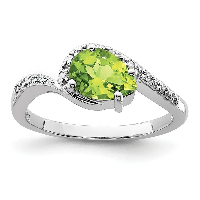 Women’s unique wedding rings-Curata 925 Sterling Silver Polished Open back Rhodium Plated Diamond and Peridot Ring