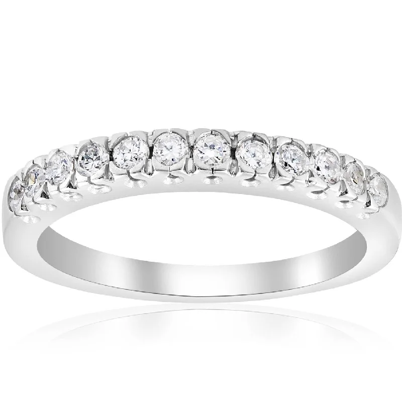 Women’s vintage engagement rings-5/8ct Pave Diamond French Prong Set Wedding Ring White Gold