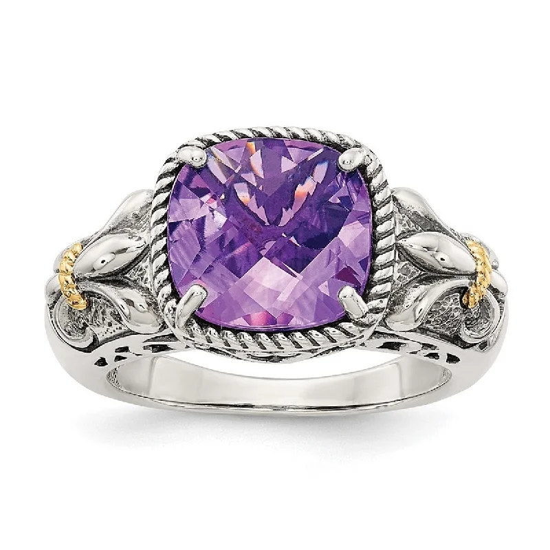 Women’s vintage rings-Curata 925 Sterling Silver Polished Prong set With 14k Amethyst Ring