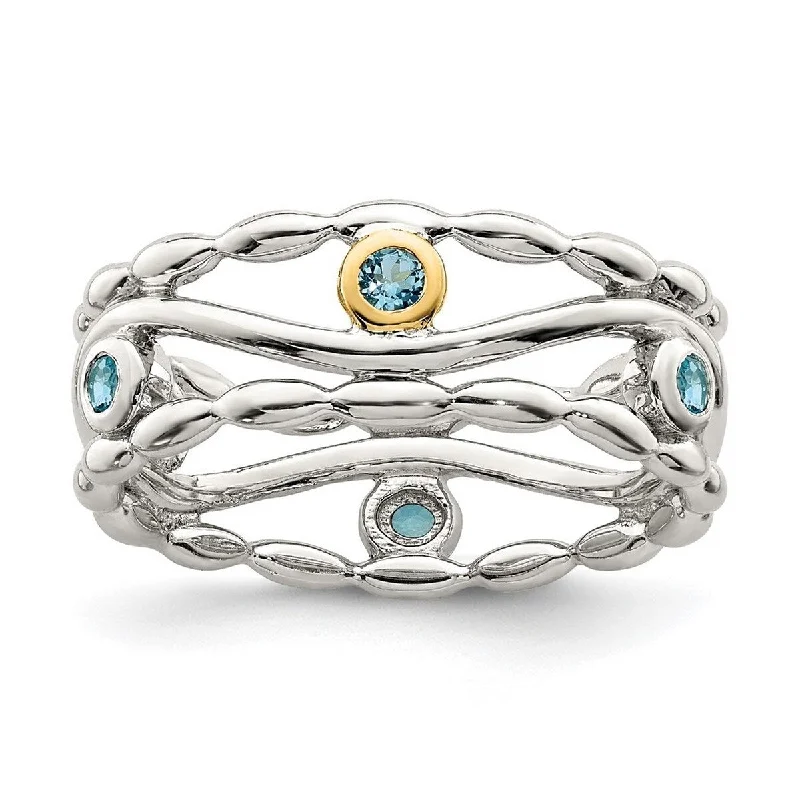 Women’s animal rings-Curata 925 Sterling Silver With 14k Accent Light Swiss Blue Topaz Ring