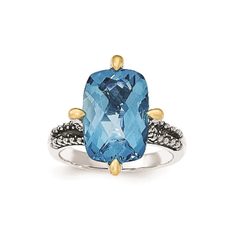 Women’s vintage diamond rings-Curata 925 Sterling Silver Prong set With 14k Lt Swiss Blue Topaz Ring