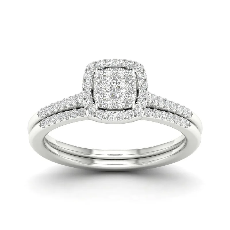 Women’s three-stone rings-De Couer S925 Sterling Silver 1/4ct TDW Diamond Cluster Bridal Ring